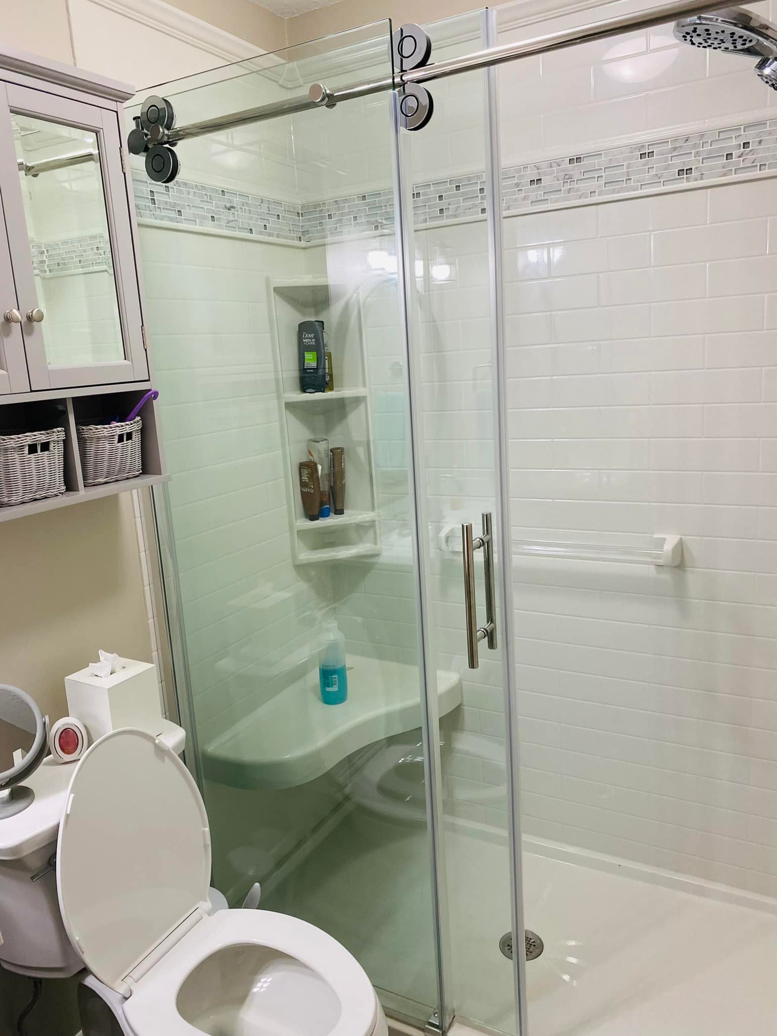 Master bathroom glass shower
